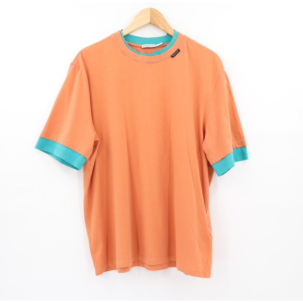 Moncler Men's Double Layer Cotton T-Shirt Orange/Teal Sz M